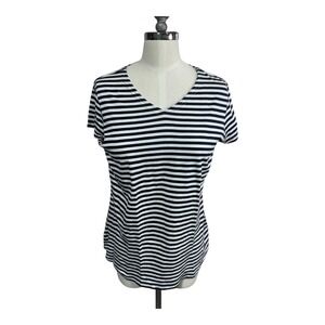 Real Clothes Saks Fifth Avenue Navy White Stripe V-Neck Y2K‎ Vintage 100% Cotton